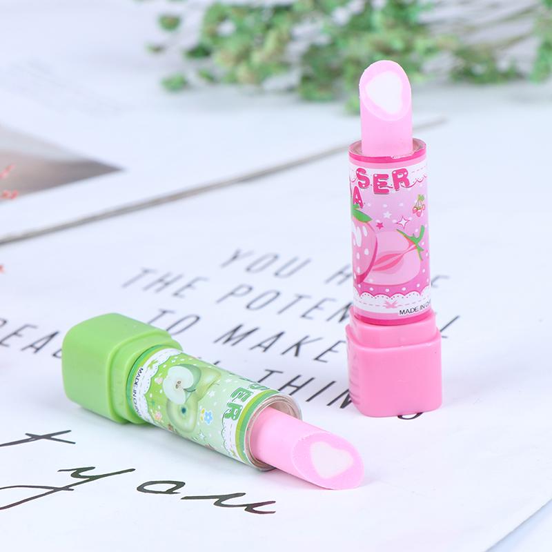 1Pc Child Lipstick Shaped Eraser Student Stationery Xmas Gift Pencil Erasers