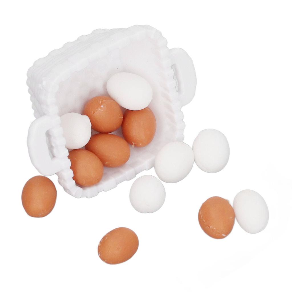 Dollhouse Egg Model 1:12 Scale Plastic Doll House Food Egg Model with Basket for Kids Children
