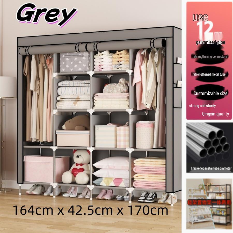 Multi-layer Wardrobe: Metal Coat Rack with Hangers & Storage Shelves for Dorms and Rentals