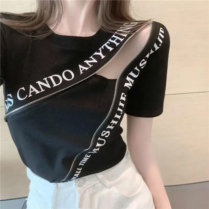 Short-sleeved T-shirt for Women in Spring and Summer Irregular Design Slimming Niche Scheming Top Feminine Top