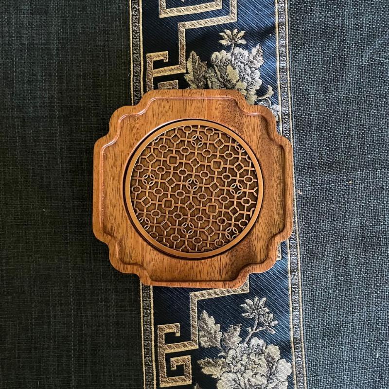 Traditionelles Nussbaum-Tee-Tablett Teekanne Teetasse Massivholz-Tablettmatte Büro Kaffeetassen-Tabletts Heim Teezeremonie-Zubehör