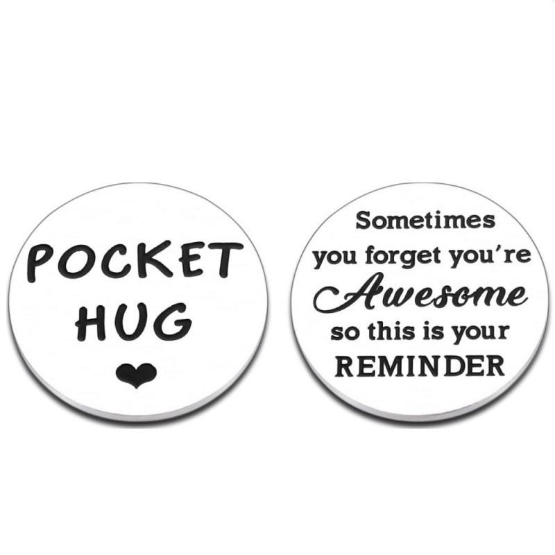 Gift Hug Blessing Pocket Hug Series Stainless Steel Decision Coin Can Be Designed Stainless Steel Keychain for Backpack Bag Pendant