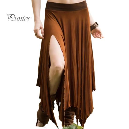 Jupe longue taille haute pour femme, couleur unie, ourlet irrégulier, fente latérale, amincissante, idéale pour le travail, les loisirs et les voyages