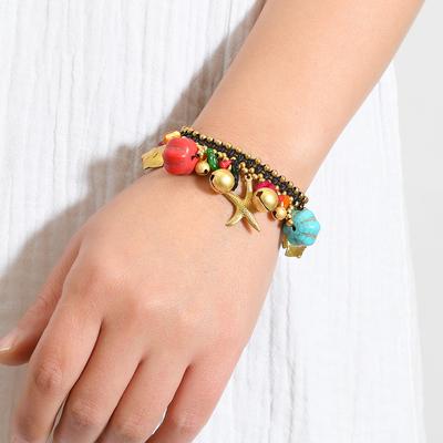 Böhmisches Kürbisball-Armband Vintage Nischen-Webarmband mit Glocke Urlaubsstil Persönlichkeit Handseil Damen