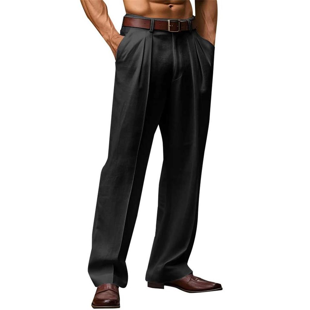 Men's Linen Breathable Loose Fit Straight Leg Pants, Outdoor Casual Trousers