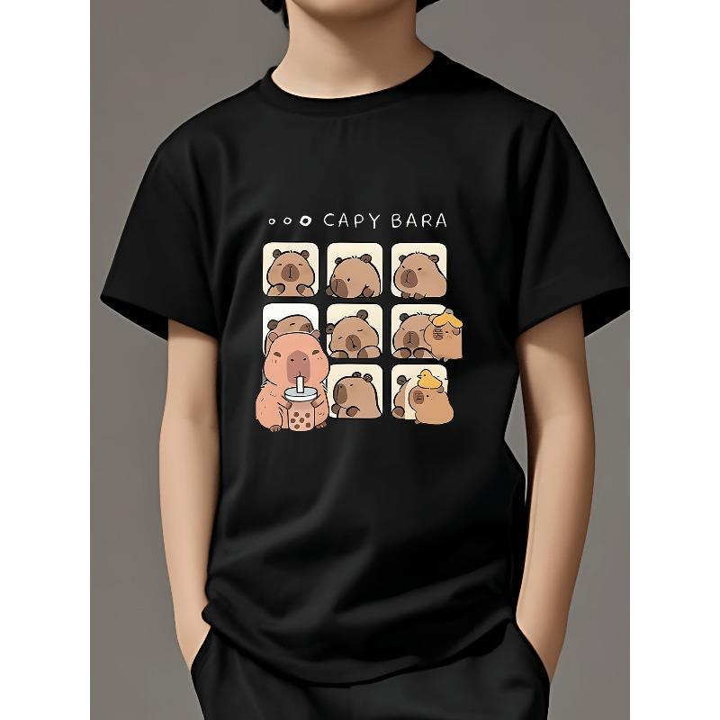 Boys Crewneck Short Sleeve T-Shirt, Rodent Print Breathable Mesh Fabric Sports Tee 110 чёрный