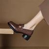 2025 spring and autumn British style soft leather high heel platform loafers women's single shoes thick heel retro brown small leather shoes