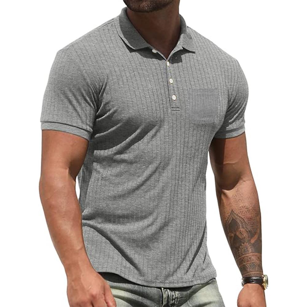 Cotton Men Casual T-Shirts Gym Summer Lapel Collar T-Shirt Short Sleeve Tops Tees Men Clothes Streetwear High Elastic
