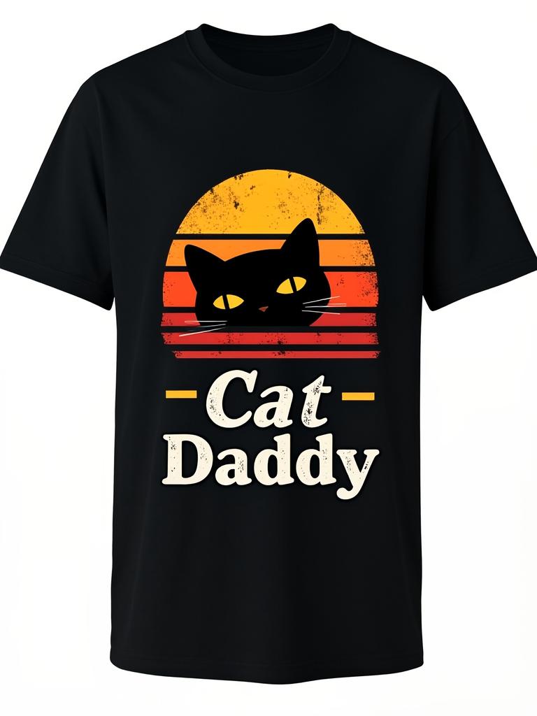 Humorous Cat Daddy TShirt8Retro Casual Short-sleeved T-shirt with a Round Neck and Printed Pattern,