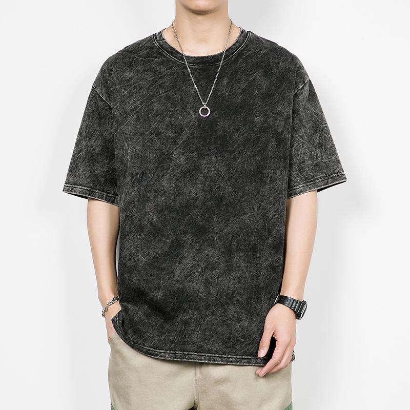 

Стираная футболка, мужской летний тренд, мужская повседневная одежда из чистого хлопка в американском стиле с круглым вырезом, мужская футболка с короткими рукавами XXXL
