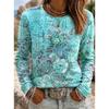 2026 Herbst Neues Damen Langarm Rundhals Lässiges T-Shirt mit Buntem Blumendruck Pflanzenelementen Outdoor Chic Top
