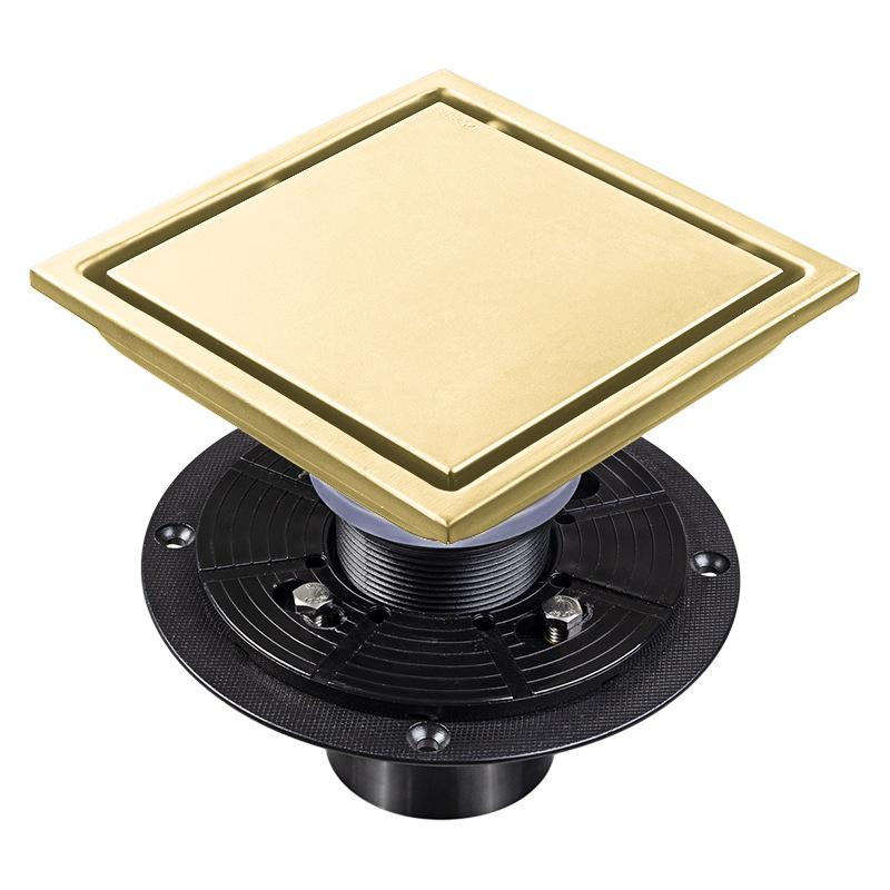 Detachable Bathroom Floor Drain Flange Gold Square Invisible Shower Floor Drain Stainless Steel