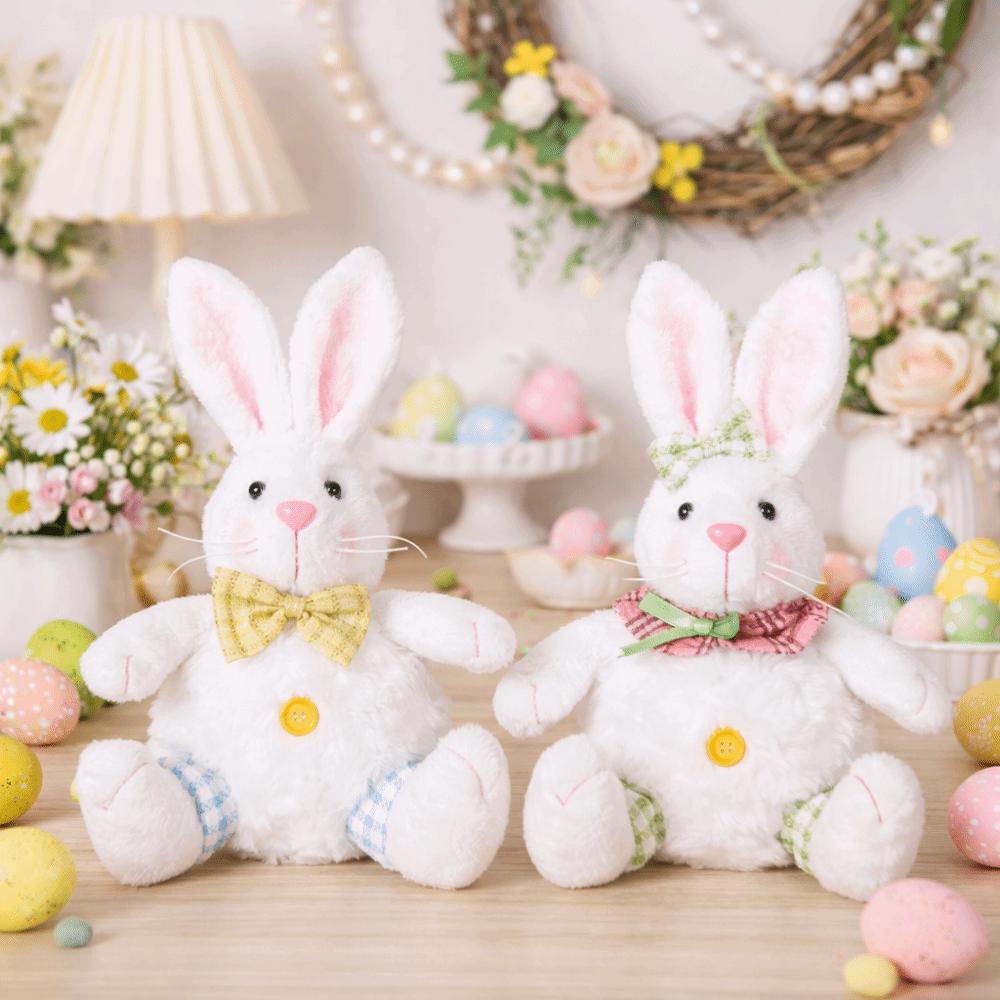 Bunny Cartoon Easter Bunny Decorative Cute Rabbit Hanging Pendant with Lanyard Soft Bunny Sitting Figurine Wall Table