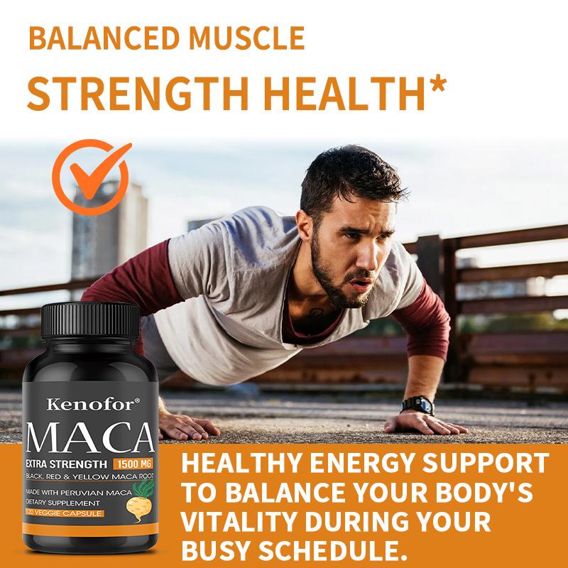 Capsule di Radice di Maca 1500mg, Estratto di Radice di Maca Nero Rosso Giallo, 120 Capsule Vegetariane, Integratore Alimentare