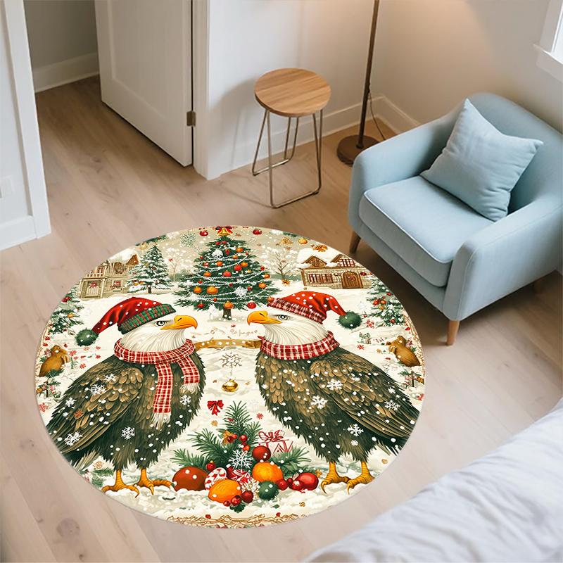 Christmas eagle pattern round rug,Carpet Rug for Living Room Bedroom  Playroom ,Non-slip Floor Mat,Holiday Gifts and Birthday Gifts.