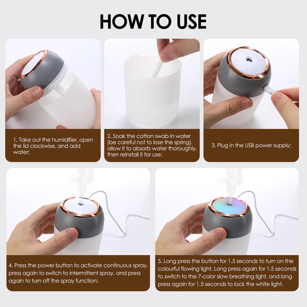 Mini Portable Air Humidifier with Colorful Light Small Air Atomizer for Car Office Bedroom Mute Mist Maker Diffuser