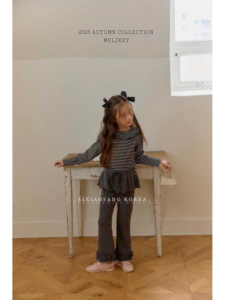 Spring & Autumn Korean-Style Girls' Ruffled Micro-Flare Trousers