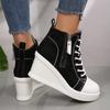 Mix Color White Black High Top Wedge Canvas Shoes Woman Autumn  Lace Up Platform Sneakers for Women Classic Vulcanized Shoes