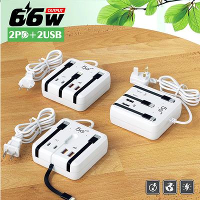 66W 4 Ports Travel Power Socket  USB Charger Fast Charging Charger with Type C Cable Adapter For iPhone 14 15 Xiaomi Samsung