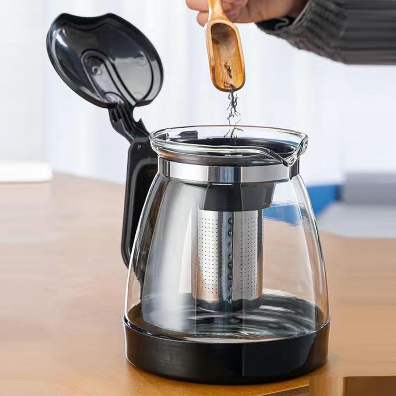 Clear Glass Tea Teapot, Heat Resistant Infuser, Tea Pot, Strainer Kettle, Teahouse Drinkware, Home Office, 1000ml, 2000ml, 1Pc