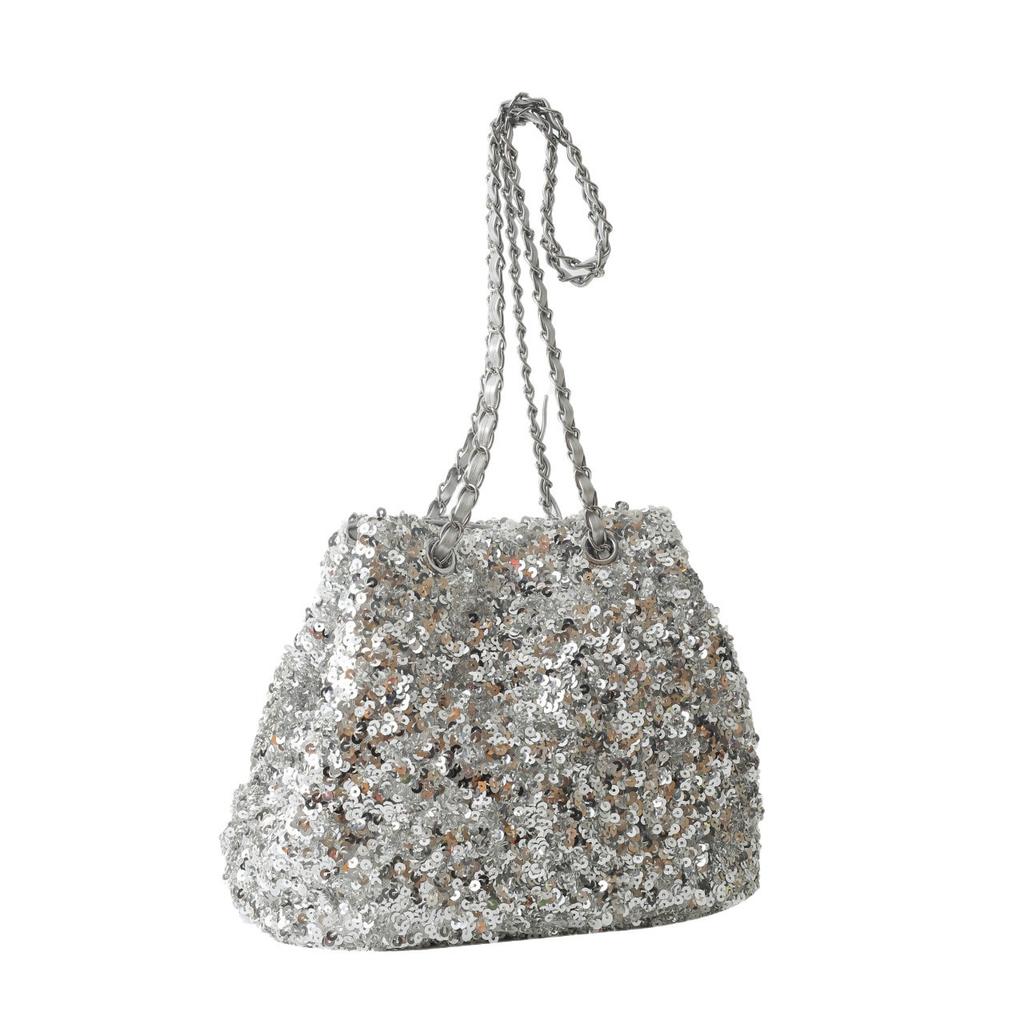Fashion sequined chain portable bucket bag women's 2026 spring new texture casual shoulder armpit bag