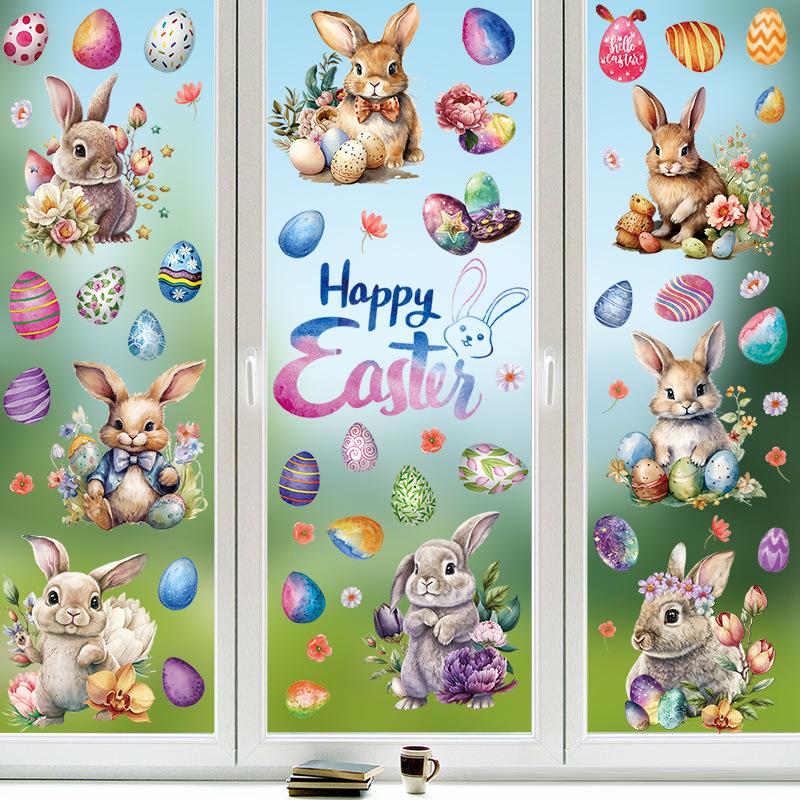 Easter Cartoon Rabbit & Egg Window Glass Stickers for Refrigerator & Cabinets