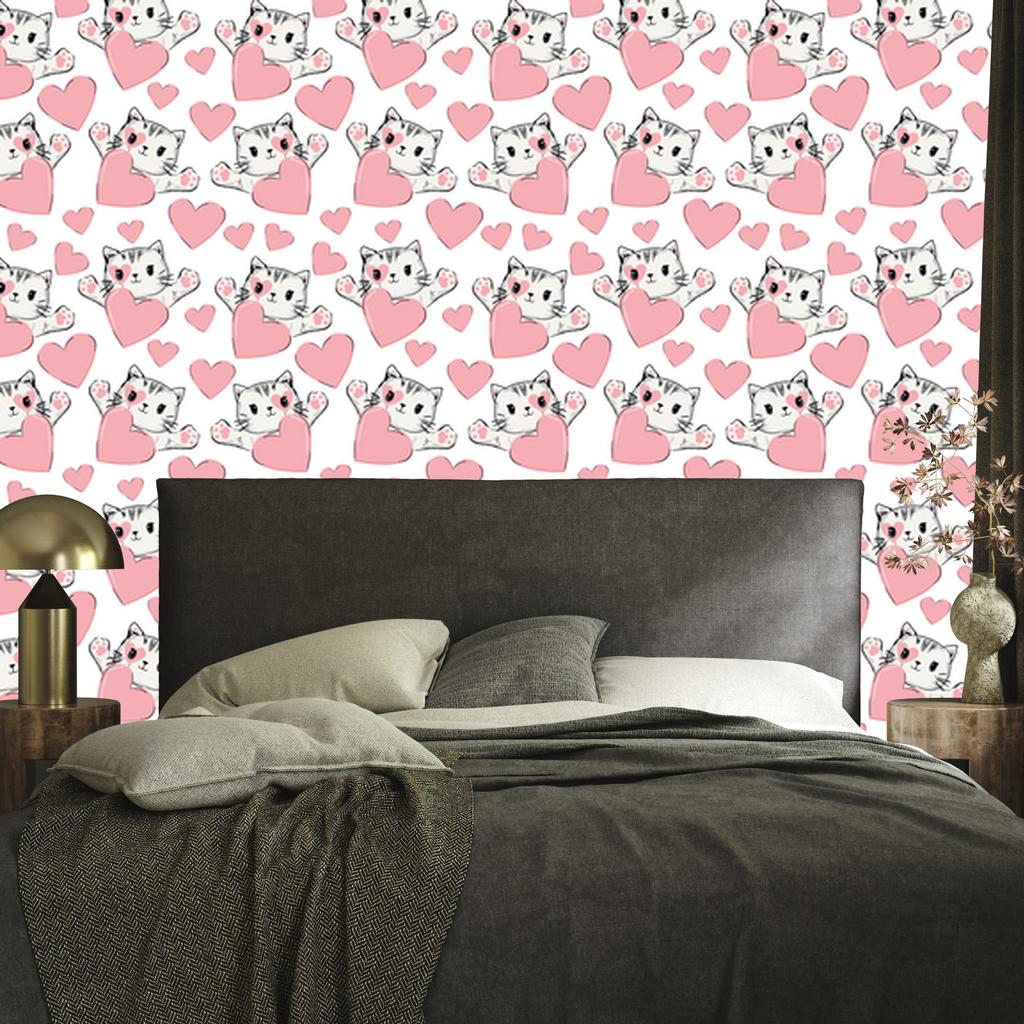 Little kittens and hearts wallpaper for living room and bedroom 50x1000