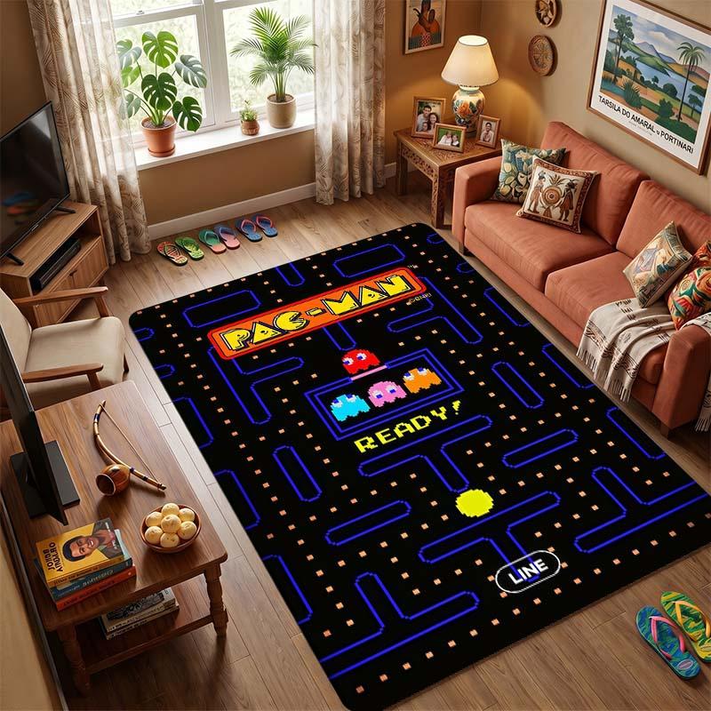 Pac-Man Retro Arcade Game Area Rug, Non-Slip Soft Floor Mat for Living Room Bedroom, Vintage 80s Game Carpet for Kids Room and Gamer Home Decor