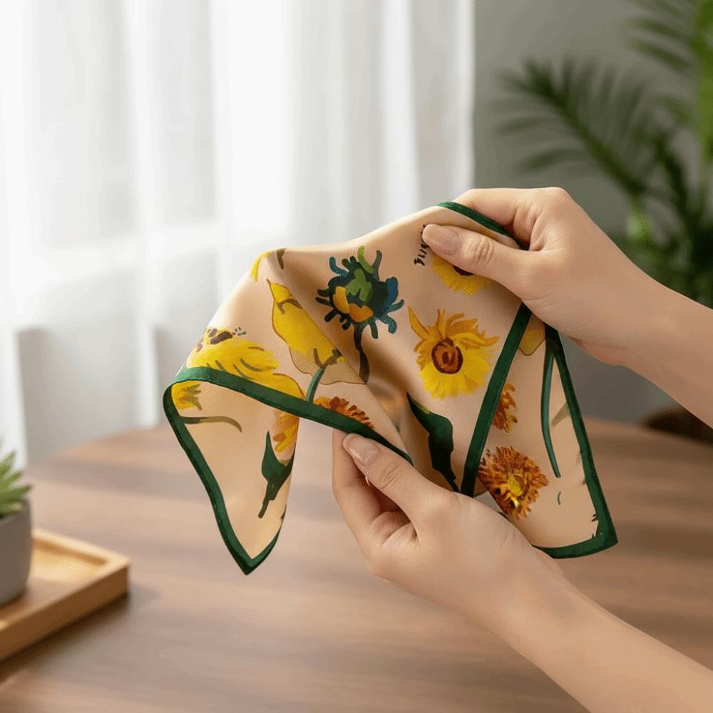 Lightweight Breathable Silk Scarf Soft Satin French Style Headscarf  Women