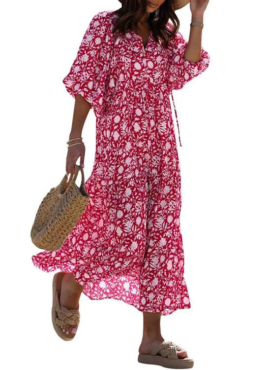 2023 Autumn New Independent Station Hot-selling Geometric Printing Bubble Sleeve Dress Street Fried Street Large Size Women's Clothing