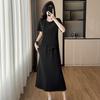 Chic Plus Size Women's Black Two-Piece Set: Short Sleeve Top & Wide-Leg Skirt - New Summer Arrival