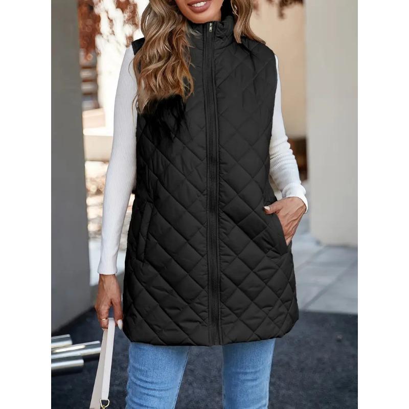 Women S Solid Color Hooded Vest With Zipper Pockets Winter Warm