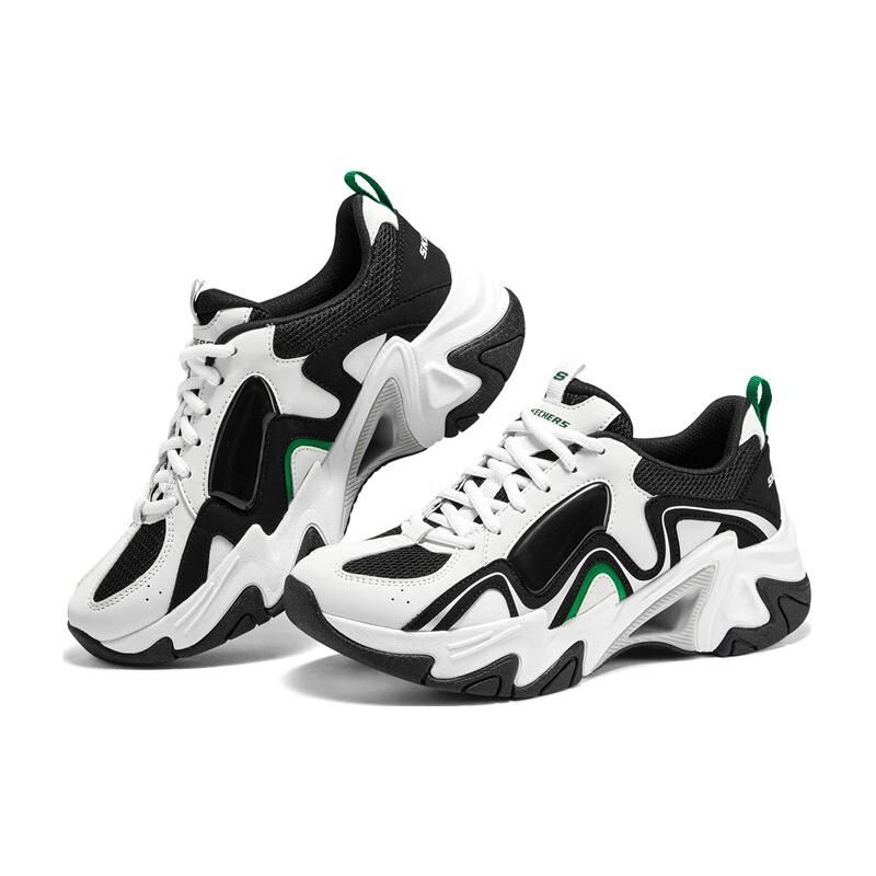 Skechers Stamina V3 Mecha Shoes Third Generation Synthetic Leather Comfortable Versatile Low-Top Dad Shoes Women sneakers White Black Green 896151-WGR