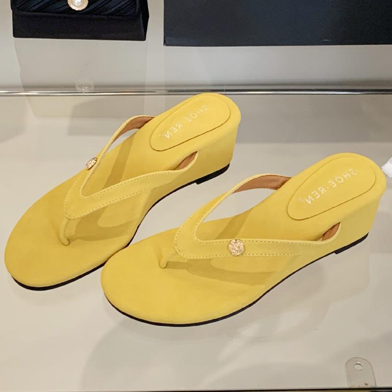 Fashion Round Toe Faux Suede Flip-flops Summer Fashion Wedges Open Toe Slide Women Sandals Outside Comfortable Simple Heels for Ladies