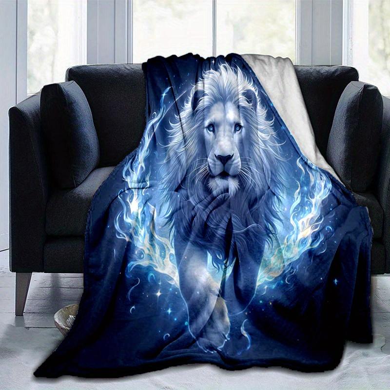 1 Stück Blaue Flammen Majestät Löwe Decke, Heimdekoration für alle Jahreszeiten, Wohnzimmer, Reisen, Camping, Autodecken