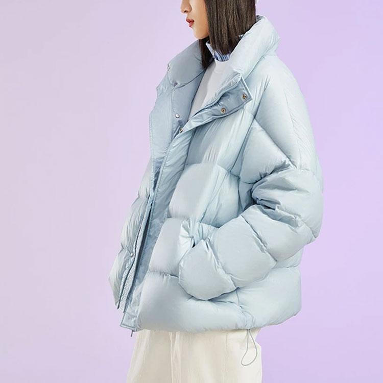 Li Ning Sports Fashion Series Solid Color Warm Stand Collar Short Down Jacket Women Jacket Blue AYMR506-3