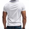 Men Striped Trim Collar Short Sleeve Polo Shirt Two Button Solid Slim Fit Casual Top