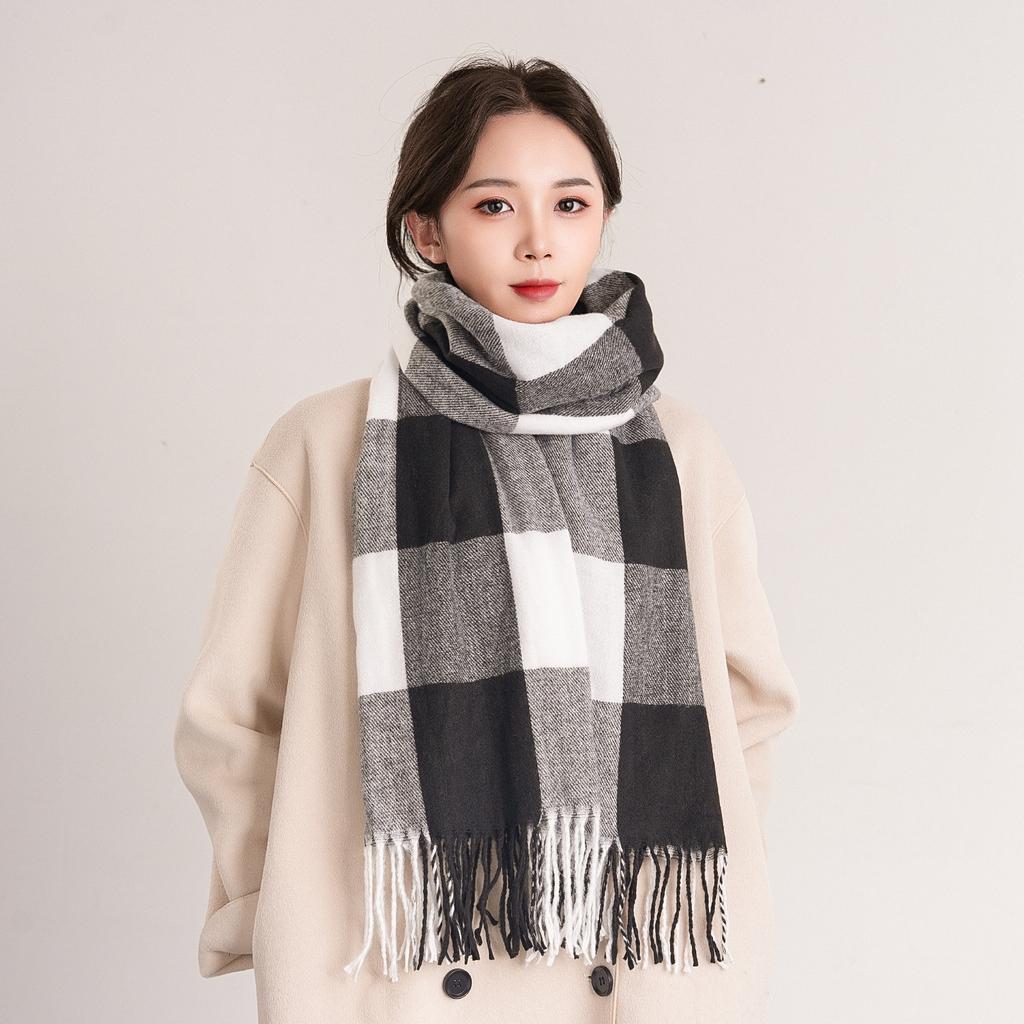Karierter Kaschmirschal für Damen, warmer Schal mit Fransen, vielseitiger Swing- und Winterschal mit Vogelgittermuster für Herren