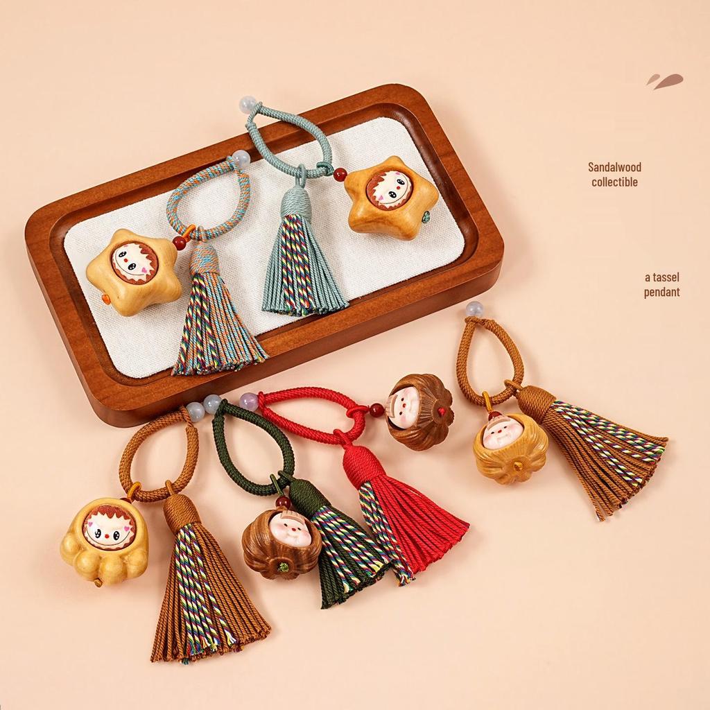 Hand-Woven Tibetan Tassel Sandalwood Keychain Amulet In Ethnic Style