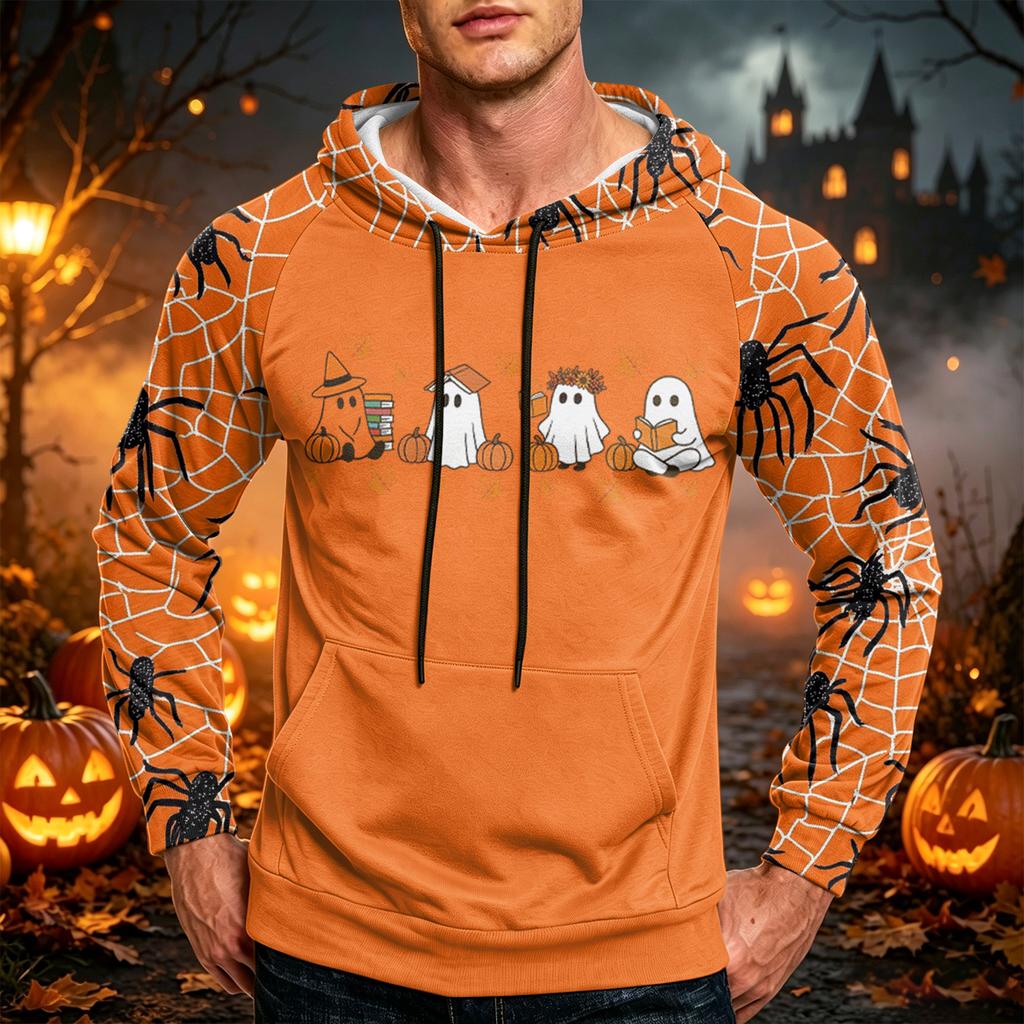 Men's Casual Printed Loose Fit Hoodie with Pocket and Drawstring for Everyday Wear