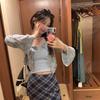 Women's Retro Blue Plaid High-Waist Fishtail Skirt – Korean Style, Slimming Mid-Length, Versatile for Autumn