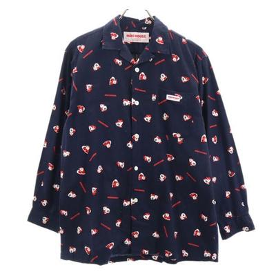 Santa Claus Long Sleeve Shirt M Navy Blue Open Collar Men's Used