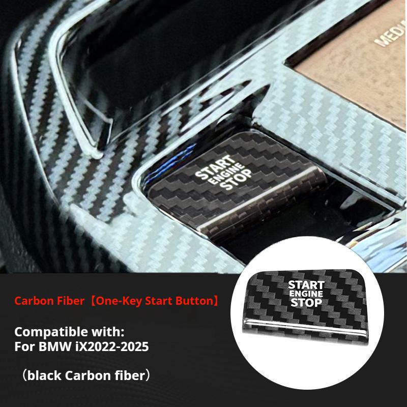 For BMW iX 2025-2025 Car Red / Blak Real Carbon Fiber One-key Start Button Decorative Stickers Interior Accessories