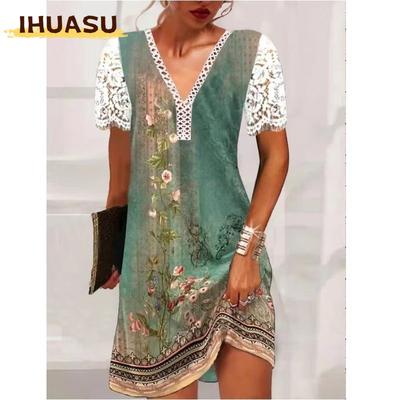 Fashion Summer Spring Short Sleeve V-Neck Casual Dresses