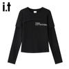 Izzue It Women's Faux Two-Piece Spliced Slim Fit Long Sleeve T-Shirt