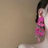Pink acrylic glass beads flower fringed earrings fashionable fresh studs sweet versatile earrings