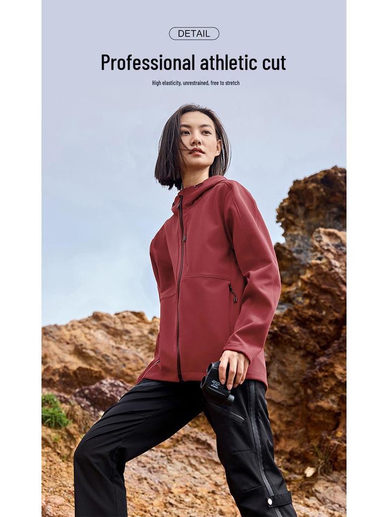 YKK Zipper Hooded Softshell Jacket - High Stretch, Waterproof, Anti-static, All-season Outerwear for Couples, Style D30