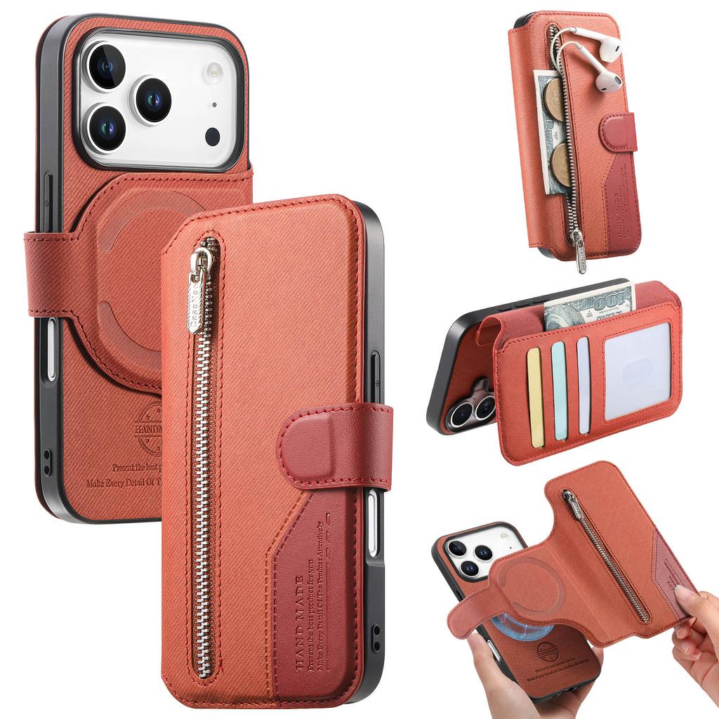 2 In 1 Detachable Magneic Zipper Cards Solt Wallet Leather Case For iPhone 17 Pro Max 16 Plus 15 14 13 12 Flip Bag Pocket Cover