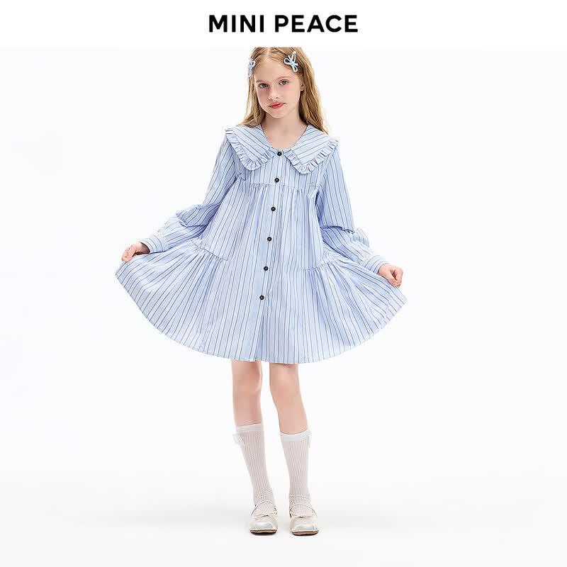 MINIPEACE Girls' Autumn College Style Lapel Shirt Dress