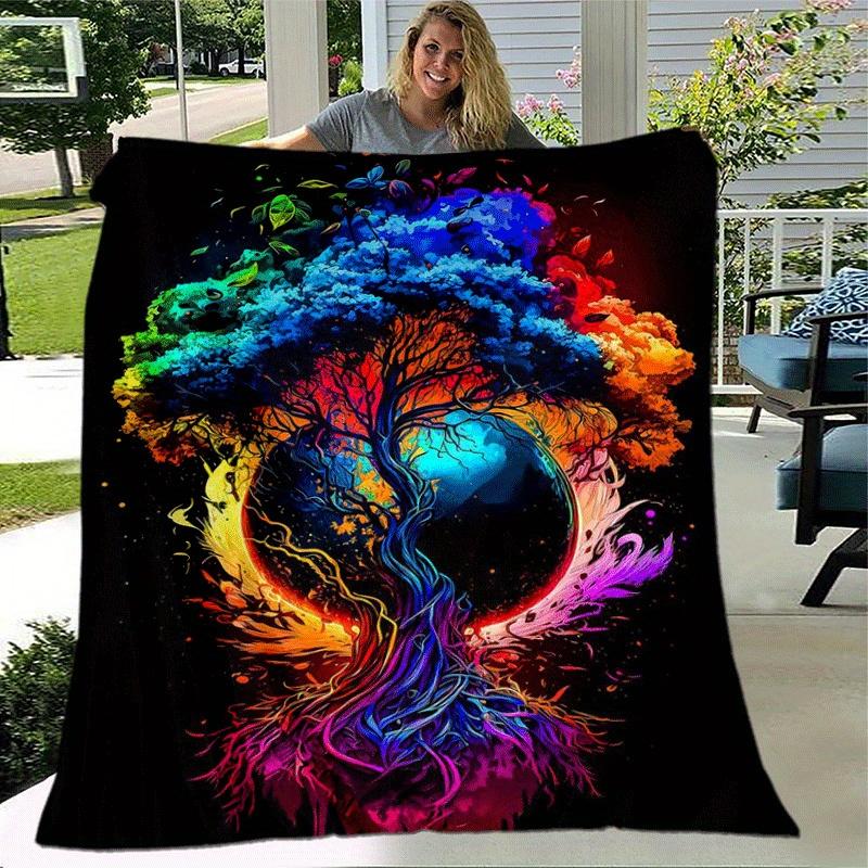 1pc Tree of Life Printing Lightweight Flannel Blanket, Comfortable and Warm Blanket, for Camping Sofa Bed and Couch Office, in All Seasons